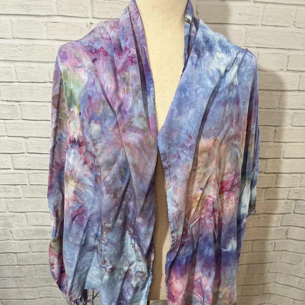 Impressionist style ice dyed scarf wrap with fringe. Handmade and OOAK!